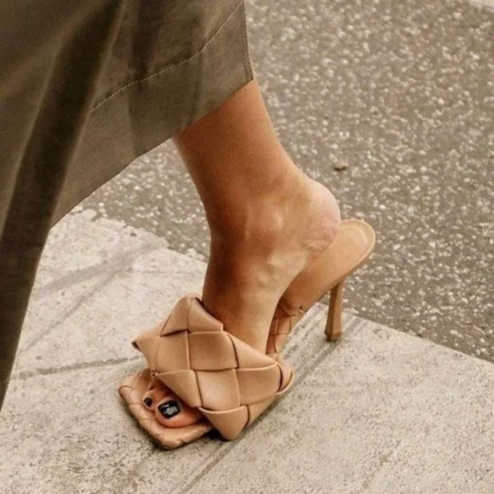 RESTOCKED Woven Square Toe Mules in Nude - Picture 3 of 8